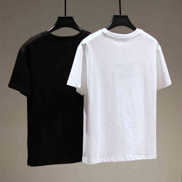 

pure yuan version designer 2022 spring summer new couple classic letter triangle leather stard round neck short sleeve t-shirt men's an, White