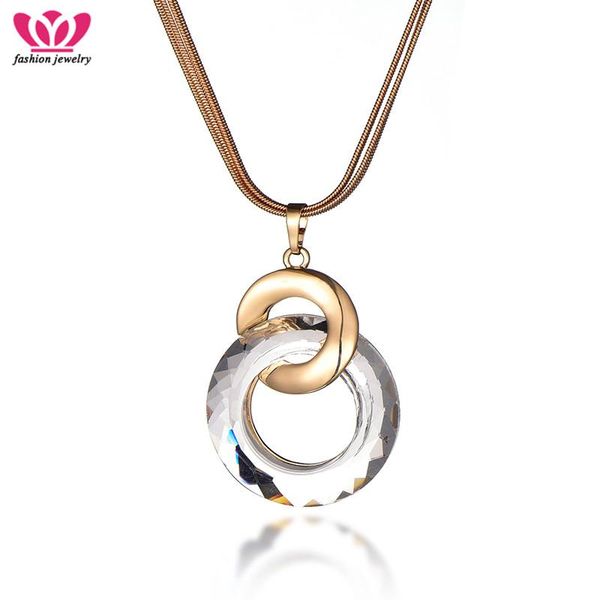 

pendant necklaces double gold circles for women crystal necklace trendy sweater chain fashion jewelry prom party gift wholesale, Silver