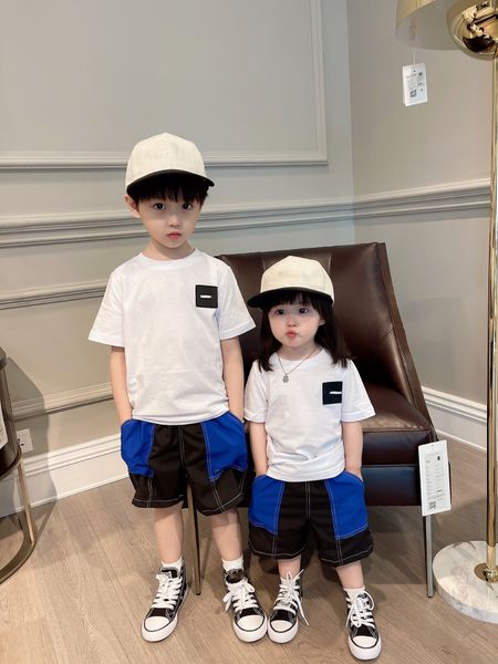 

summer children sets kids boys girls cotton t-shirts with shorts tracksuit baby girls pullover sportswear outfit 2 colors, White