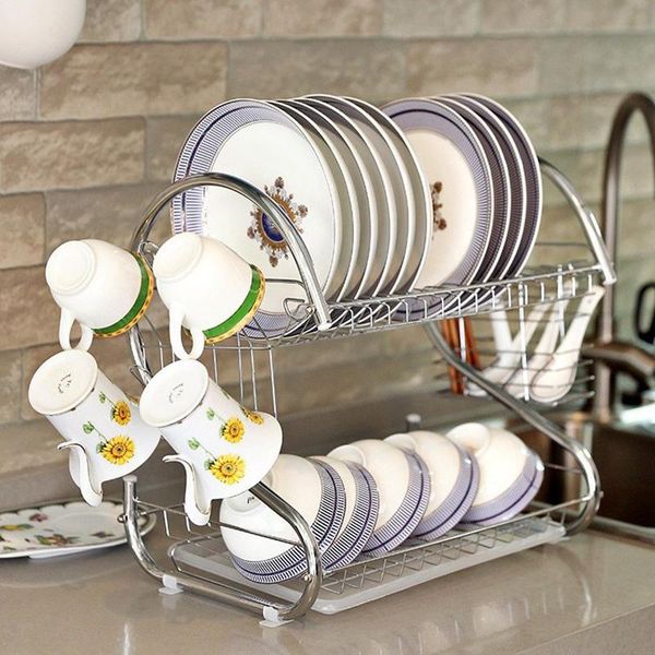 

kitchen storage & organization 1pcs s-shaped large dish drying rack cup drainer 2-tier strainer holder tray racks shelf
