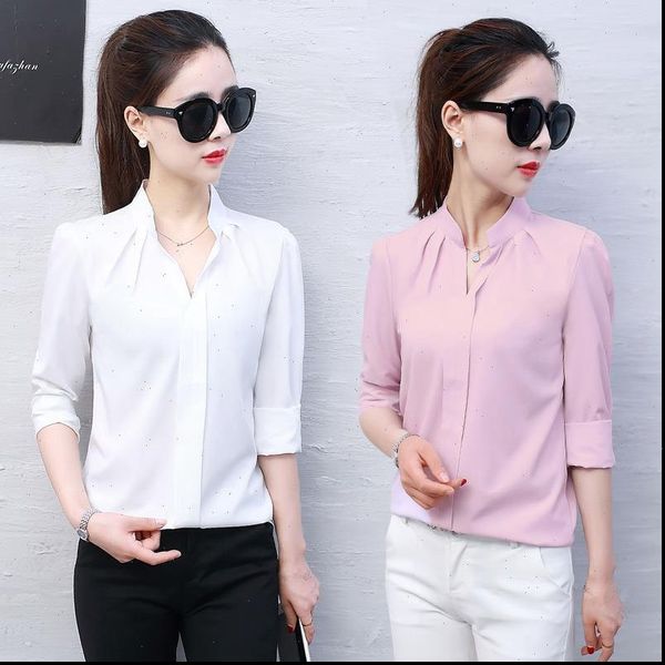 

white femme spring summer womens shirts chiffon casual long sleeve slim streetwear office ladies q1253
