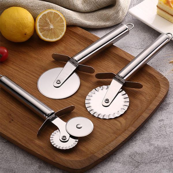 

round pizza tools stainless steel knife double roller kitchen baking & pastry