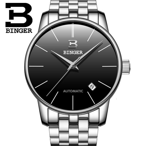 

switzerland binger gentlemen watches luxury make relogio masculino water resistant rvs mechanical b-5005m-3, Slivery;brown