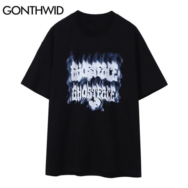 

streetwear tshirts hip hop motion letters print tees shirts fashion punk rock gothic t-shirt harajuku short sleeve 210602, White;black
