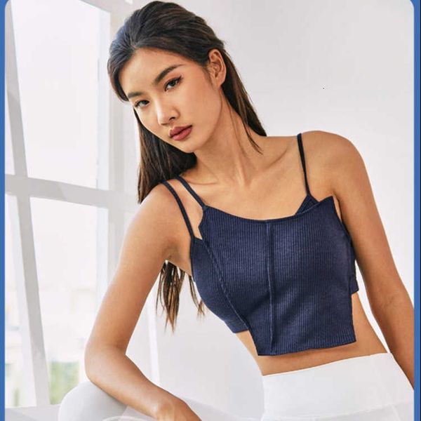 

spring and summer personalized irregular yoga cloth women's sports vt fake two piec of external wear with bra sling, Gray