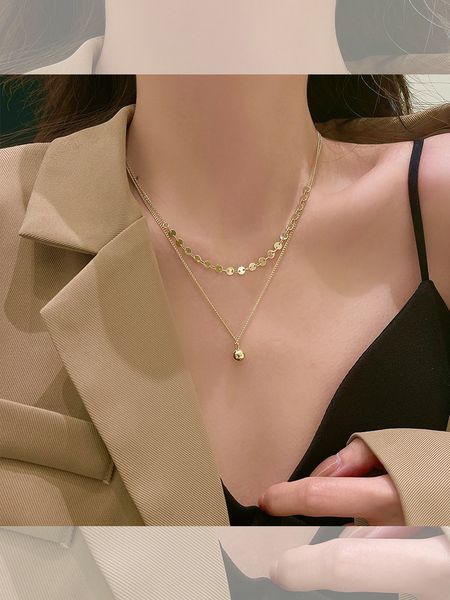 

designer necklace luxury chain south korea east gate fashion simple personality spring ball double layer net red design, Silver