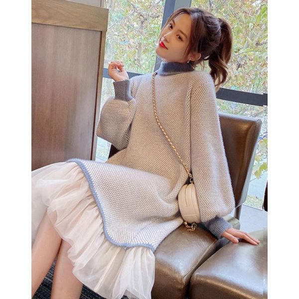 

maternity dresses autumn and winter style with temperament long sweater bottom knitted dress, White