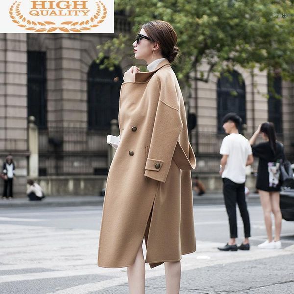 

winter 100% wool coat long woman parkas korean female jacket ladies coats and jackets womens clothes manteau hiver femme women's & blen, Black