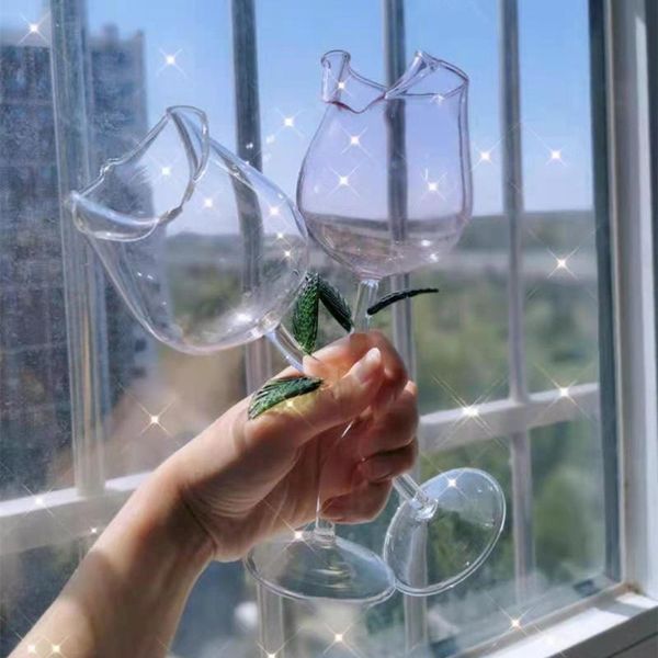 

wine glasses rose flower shape glass dolphins red goblet party mug cocktail