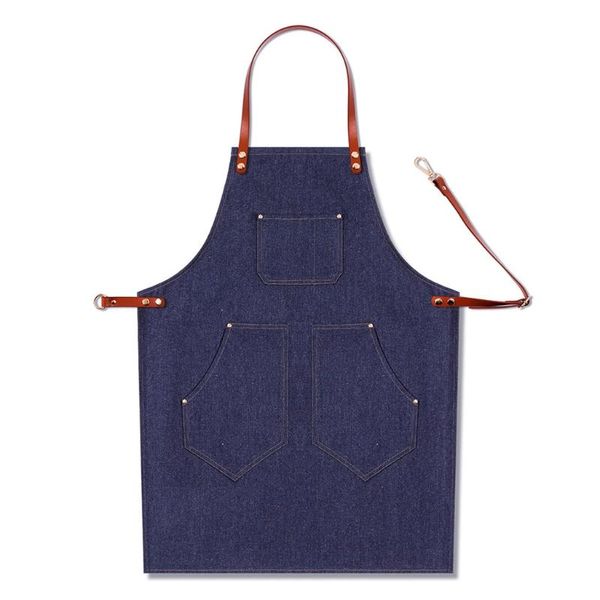 

blue denim chef apron for men barbeque cooking with towel loops drop aprons