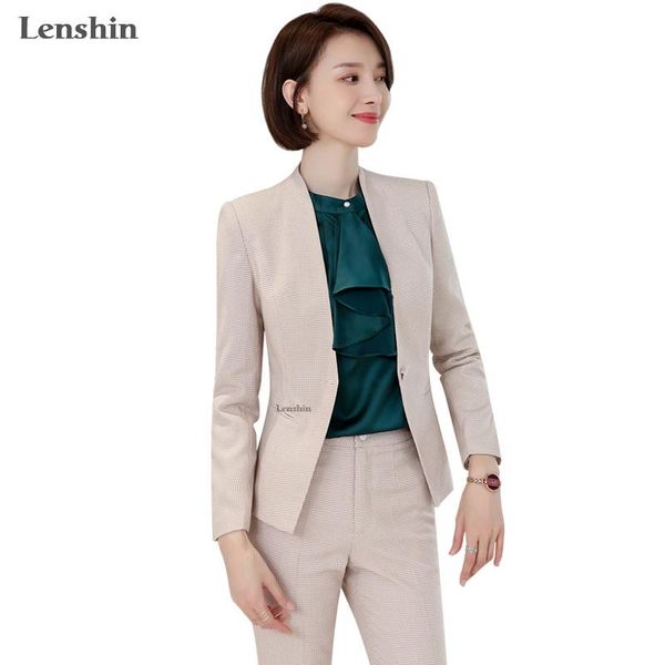 

women's suits & blazers lenshin high-quality 2 piece set houndstooth formal pant suit blazer office lady design women plaid jacket and, White;black