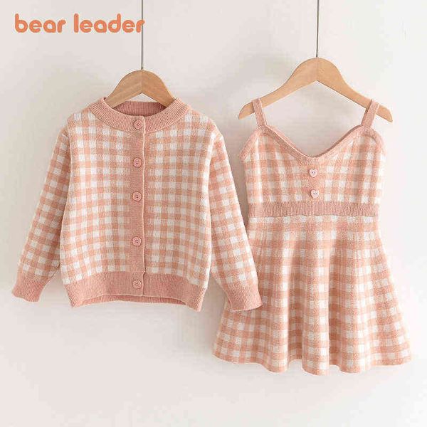 

bear leader girls baby knitted winter clothes sets new fashion kids plaid sweater and skirt outfits princess party knitwear y220310, White