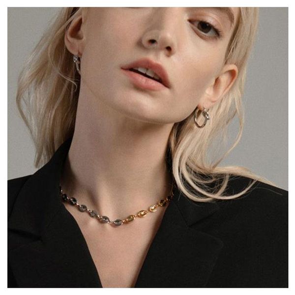 

chokers hahagirl gold silver color asymmetric chain choker necklace for women mixed thick link necklaces jewelry gift, Golden;silver