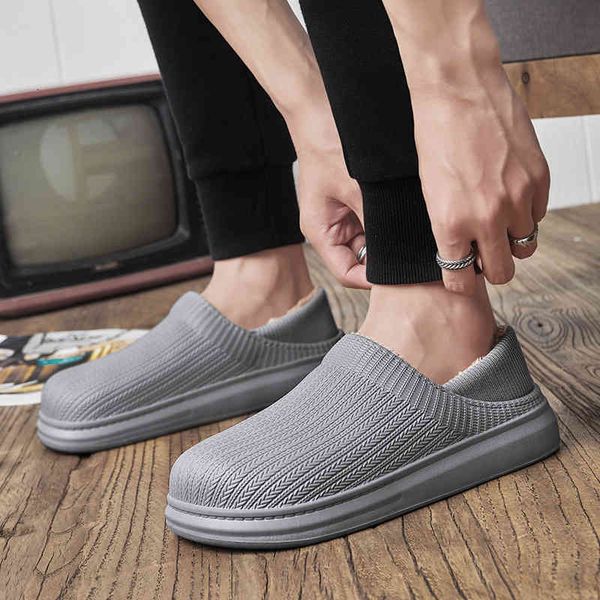 

slippers winter men sandals beach shoes home solid plush warm flip flops garden clogs outside waterproof, Black