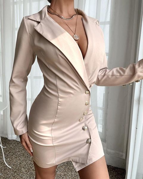 

casual dresses work dress women button design long sleeve skinny mini fashion office lady short, Black;gray