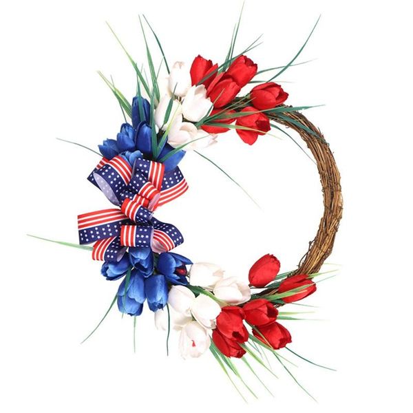 

american patriotic tulip wreath july 4th independence day for front door wall window wedding party decor decorative flowers & wreaths