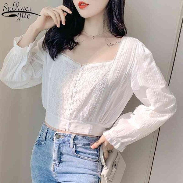 

white shirt lace stitching woman's shirt autumn chiffon blouse women long sleeve office lady solid korean 10848 210527