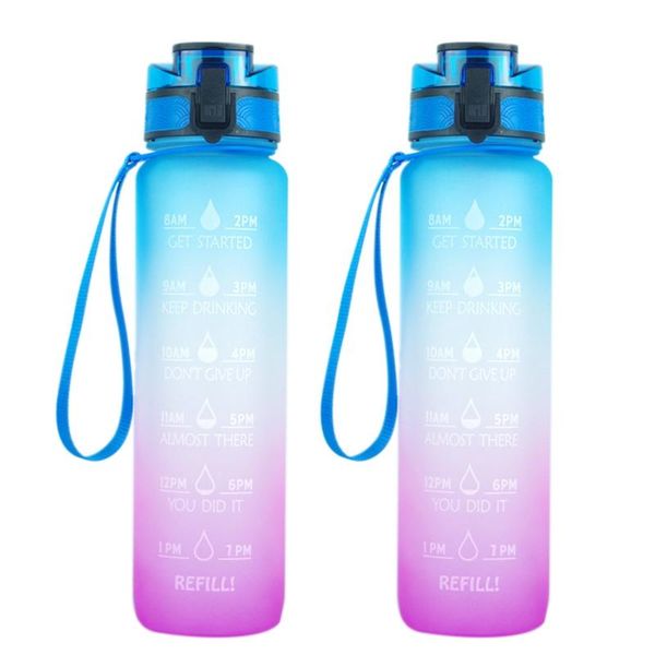 

pack 1000ml water bottle with motivational time marker gradient for fitness gym and outdoor sports bottles & cages