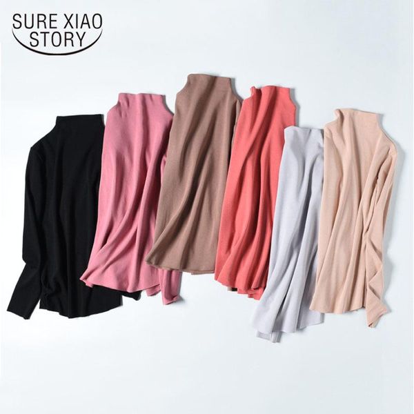 

women's t-shirt korean style bottoming shirt turtleneck autumn winter long sleeve women cotton slim solid office lady clothing 11103, White