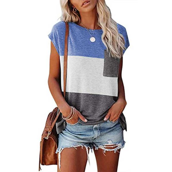 

women's t-shirt womens clothing loose short sleeve color block pocket shirts female summer casual pullover ladies, White