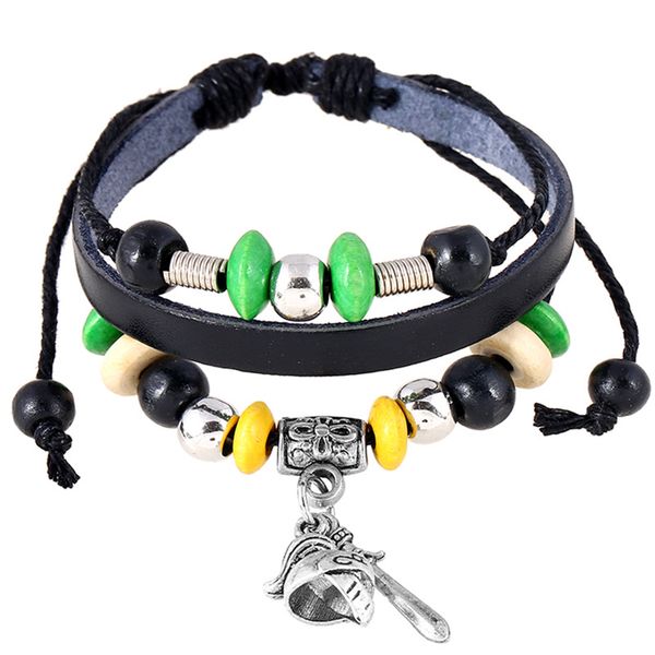 

fashion black genuine leather adjustable women bracelets green beads handmade leather female bangles wrist jewelry accessories, Golden;silver