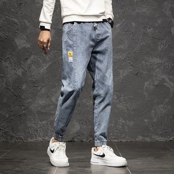 

men's jeans brand cotton casual loose spring autumn harlan denim hip hop trousers male elastic foot waist splice pants 5xl, Blue