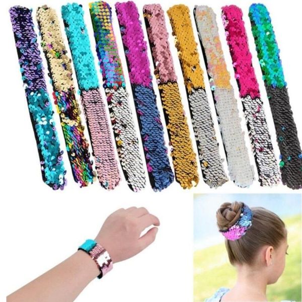 

2021 sale women sequin wristband glitter slap mermaid paillette bracelets charms wristband for kids quality, Red;brown
