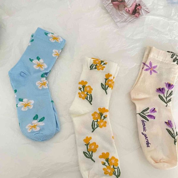 

korean children sweet flower print ins fashion cotton spring and summer trend tube socks girl fairy, Black;white