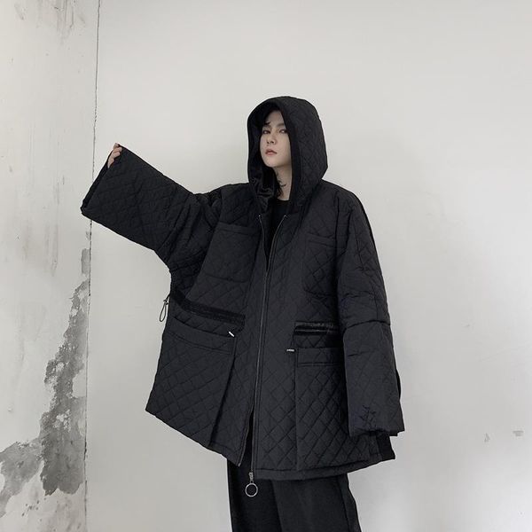 

men's jackets plus size oversized solid plaid warm padded cotton string pocket loose hooded streetwear jacket coat windbreaker men over, Black;brown