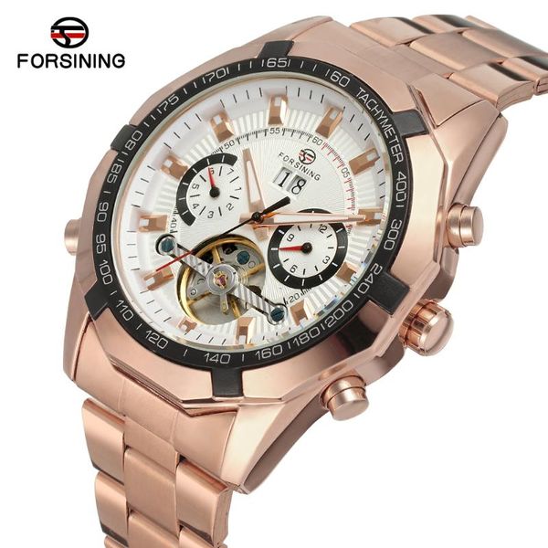 

wristwatches forsining selling rose gold stainless steel watches automatic tourbillon custom, Slivery;brown