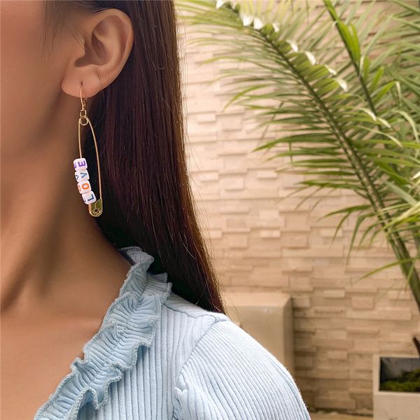 

european acrylic letter pin model dangle earrings women alloy vacation square beaded ear buckle dress party gift pins earring jewelry access, Silver