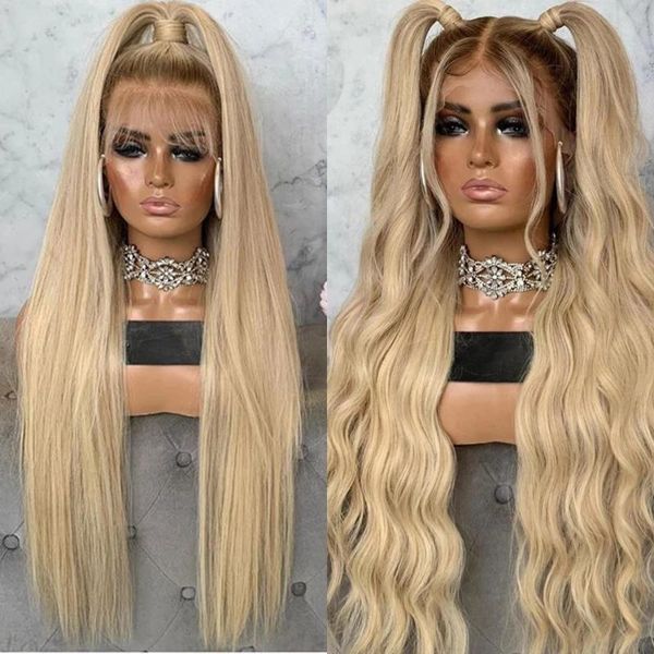 

lace wigs 30 inches ombre blonde human hair transparent 13x4 250 density front high ponytail, Black;brown