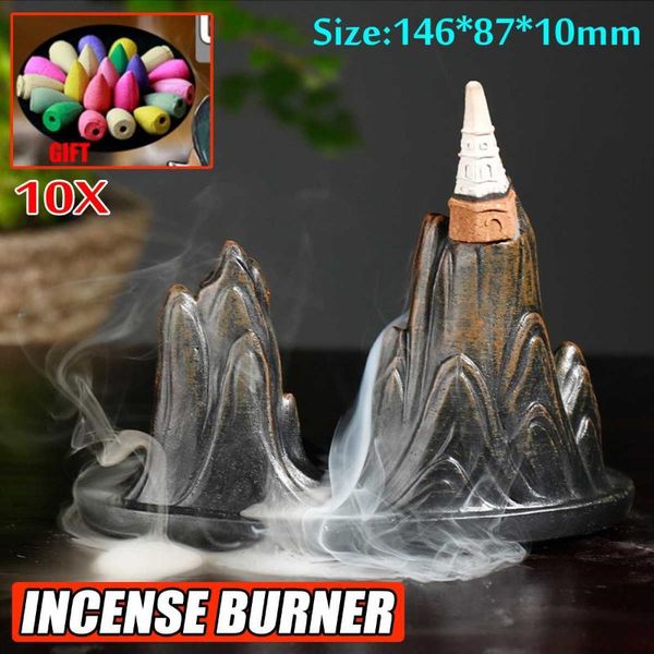 

incense smoke waterfall backflow burner holder mountain river with 10 cones for home decor fragrance lamps