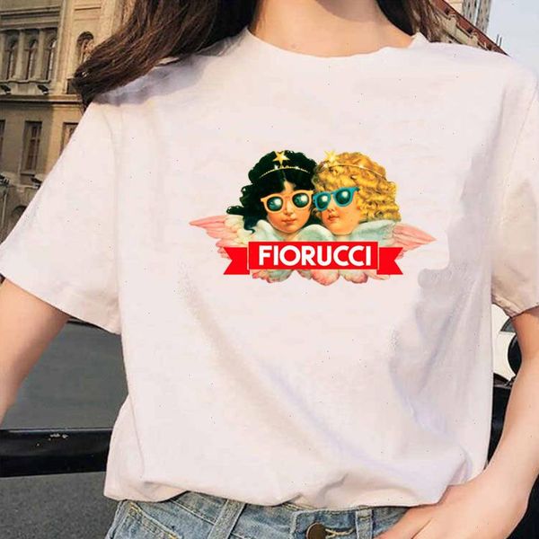 

fashion angel 90s kawaii women t shirts print o neck vintage vogue ullzang casual harajuku, White