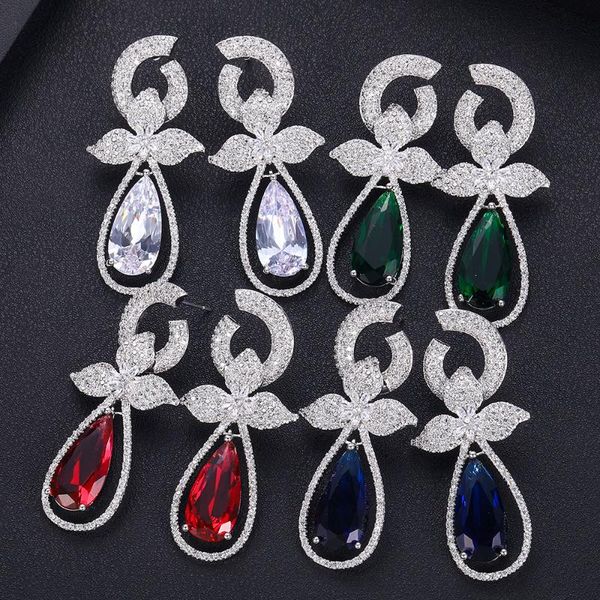 

janekelly design luxury water drop cubic zircon earrings for women engagement party dinner dress jewelry dangle & chandelier, Silver