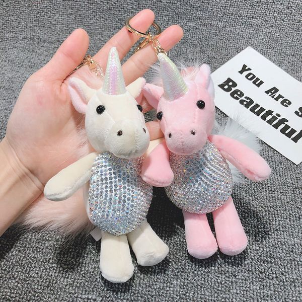 

creative unicorn key ring clay drill plush doll car bag pendant gift, Silver