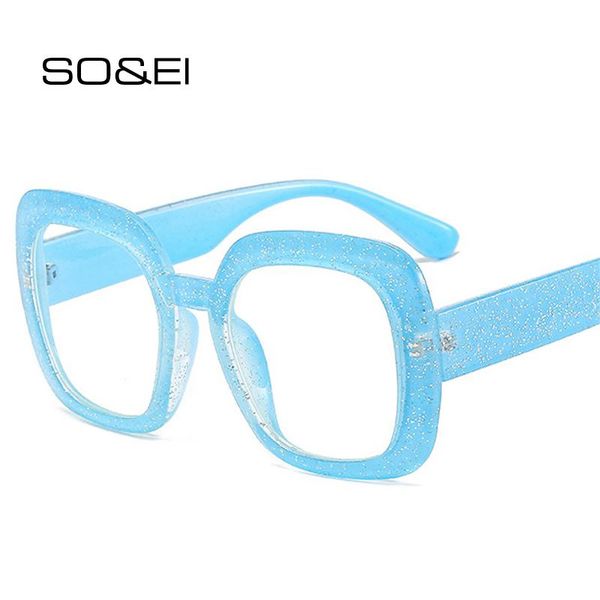 

fashion sunglasses frames so&ei oversized square women glasses frame retro clear lens eyewear men glitter blue pink green eyeglasses, Black