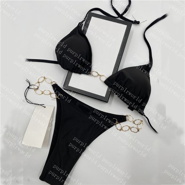 

designer swimwear bikini chain bikini for women swimwear full letter charm swimsuits 4 colors breathable girl swimsuit beachwear, Black
