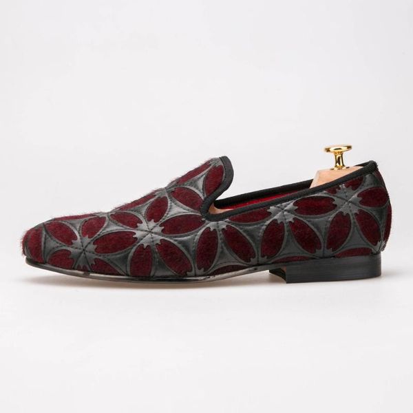 

dress shoes flower lattice cotton fabric men smoking slipper loafers mens, Black