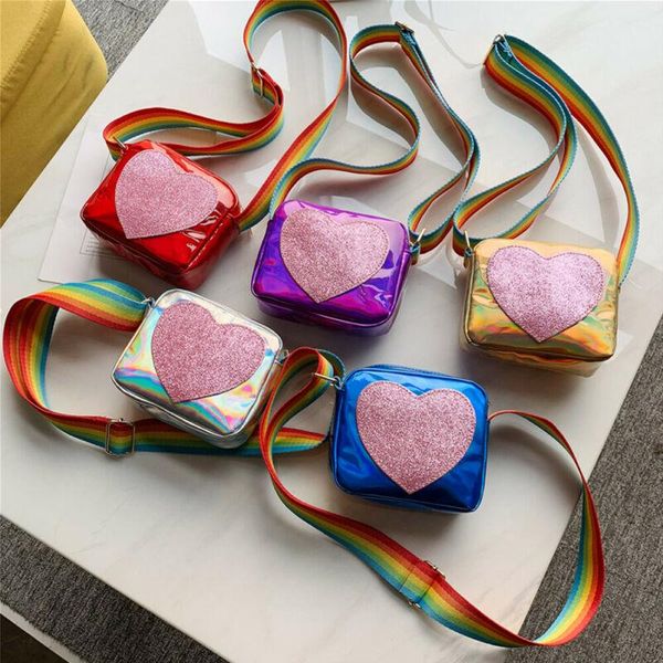 

backpacks cute heart girls toddler casual shoulder crossbody messenger handbag bag rainbow strap laser patent sequin