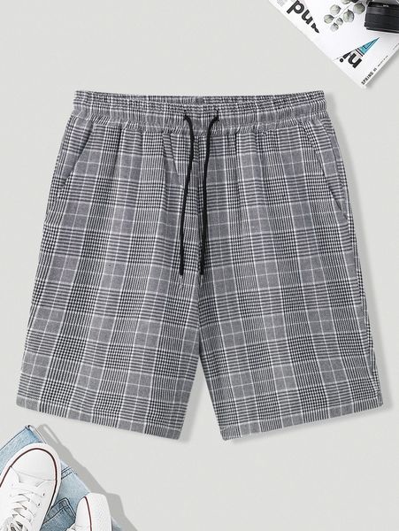

men plaid drawstring waist shorts o2uy#, Black
