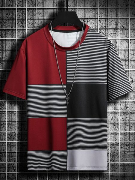 

men striped color block tee i9yn#, White;black