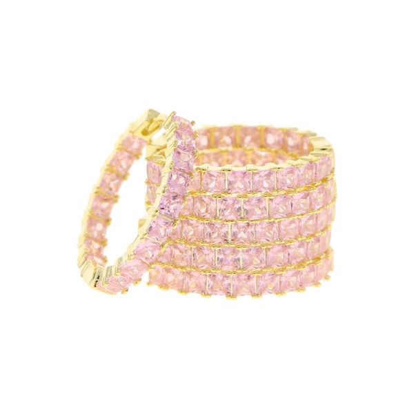 

hoop & huggie gold color pink cz earring for girl women iced out bling cubic zirconia pinky hoops classic fashion jewelry, Golden;silver