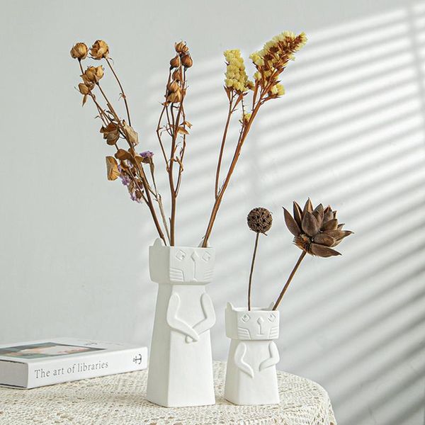 

home decoration accessories nordic creative naughty cat ceramic vase crafts living room deskflower arrangement dried vases
