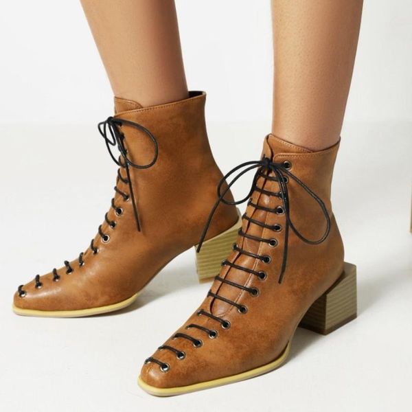 

boots western style 2021 autumn women's woman lace short pointed thick heel ankle chic ladies winter, Black