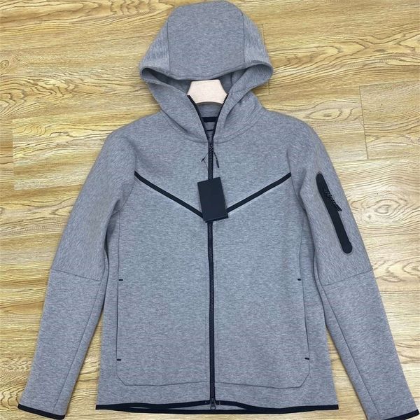 

european american style seven-color men's sports hooded jacket tech fleece casual knitted full-length zipper cardigan hoodie technology, Black