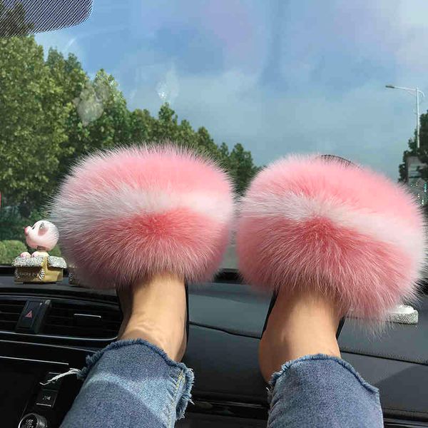 

wholesale fur slippers custom soft fluffy fur slides mixed color fur slippers women, Black