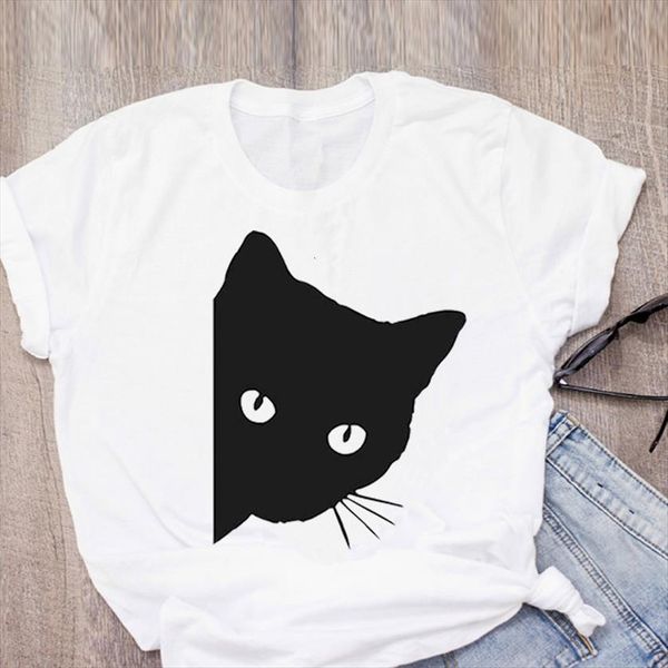 

what murderous black cat womens with knife halloween novelty animal 90s hipster tee shirts funny streetwear, White