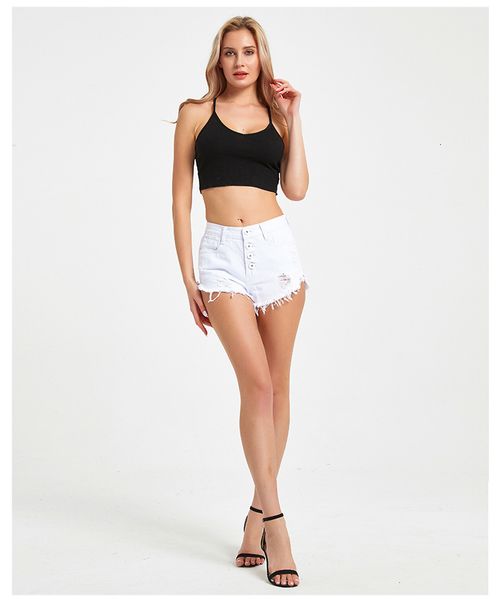

jeans Msxu waistline tall shorts thin sexy little torn short cotton pants, Blue