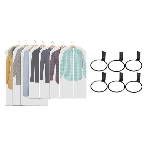 

clothing & wardrobe storage 7 pcs garment bags suit dustproof full zipper dust cover & 1 set flower pot holder ring wall mounted